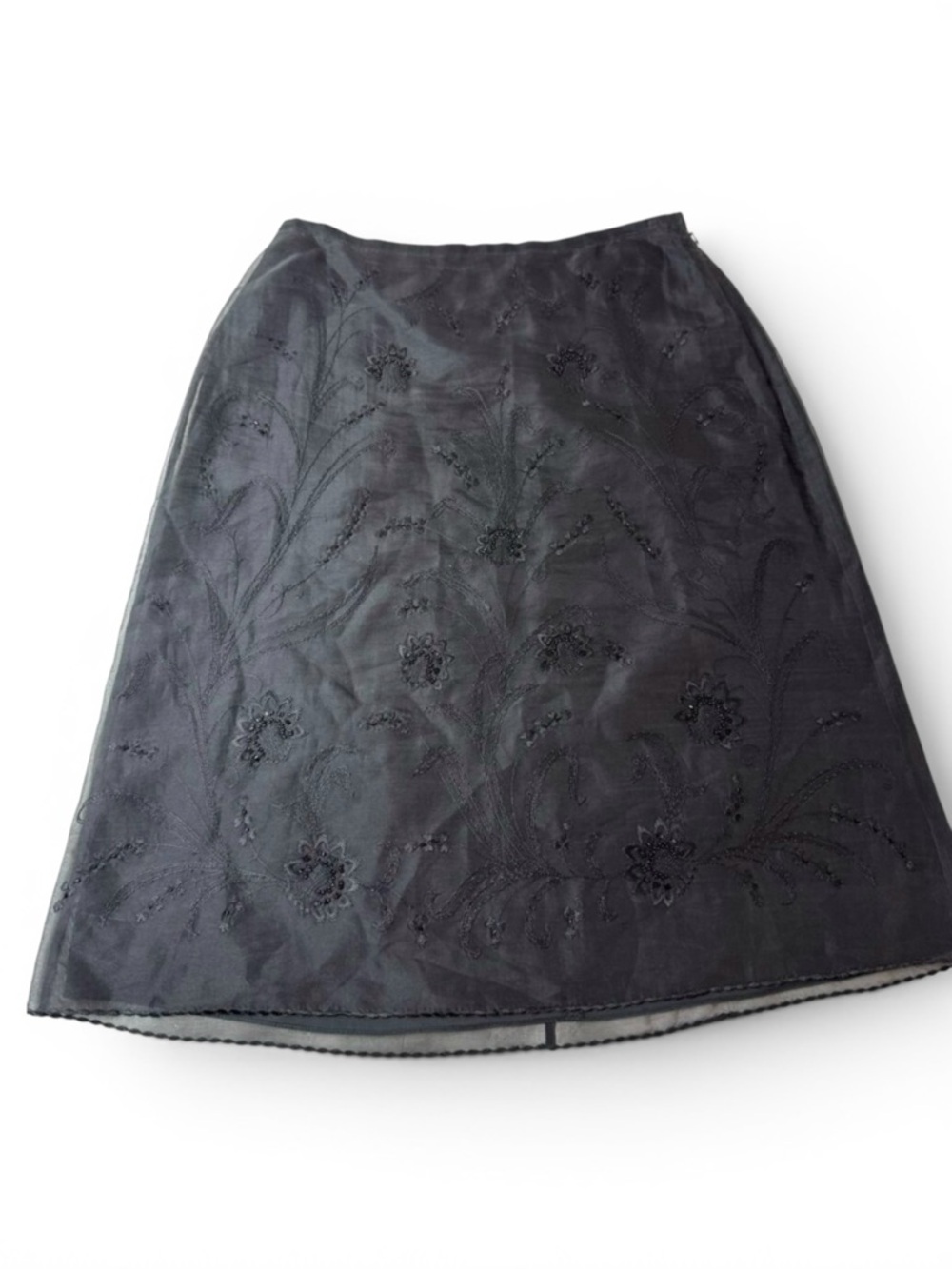 Ann Taylor Black Silk Embellished Skirt Size 8